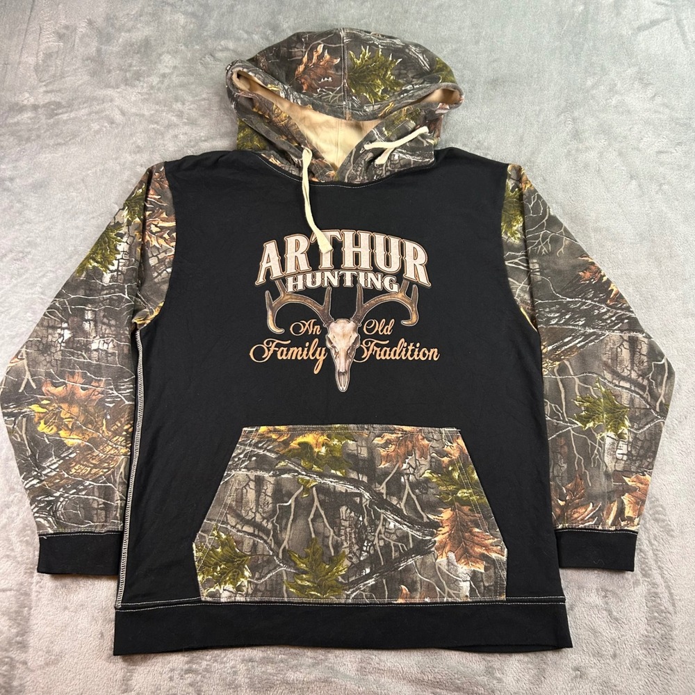 Arthur Hunting Deer Skull Camo Graphic Hoodie Mens Medium Black ES8757